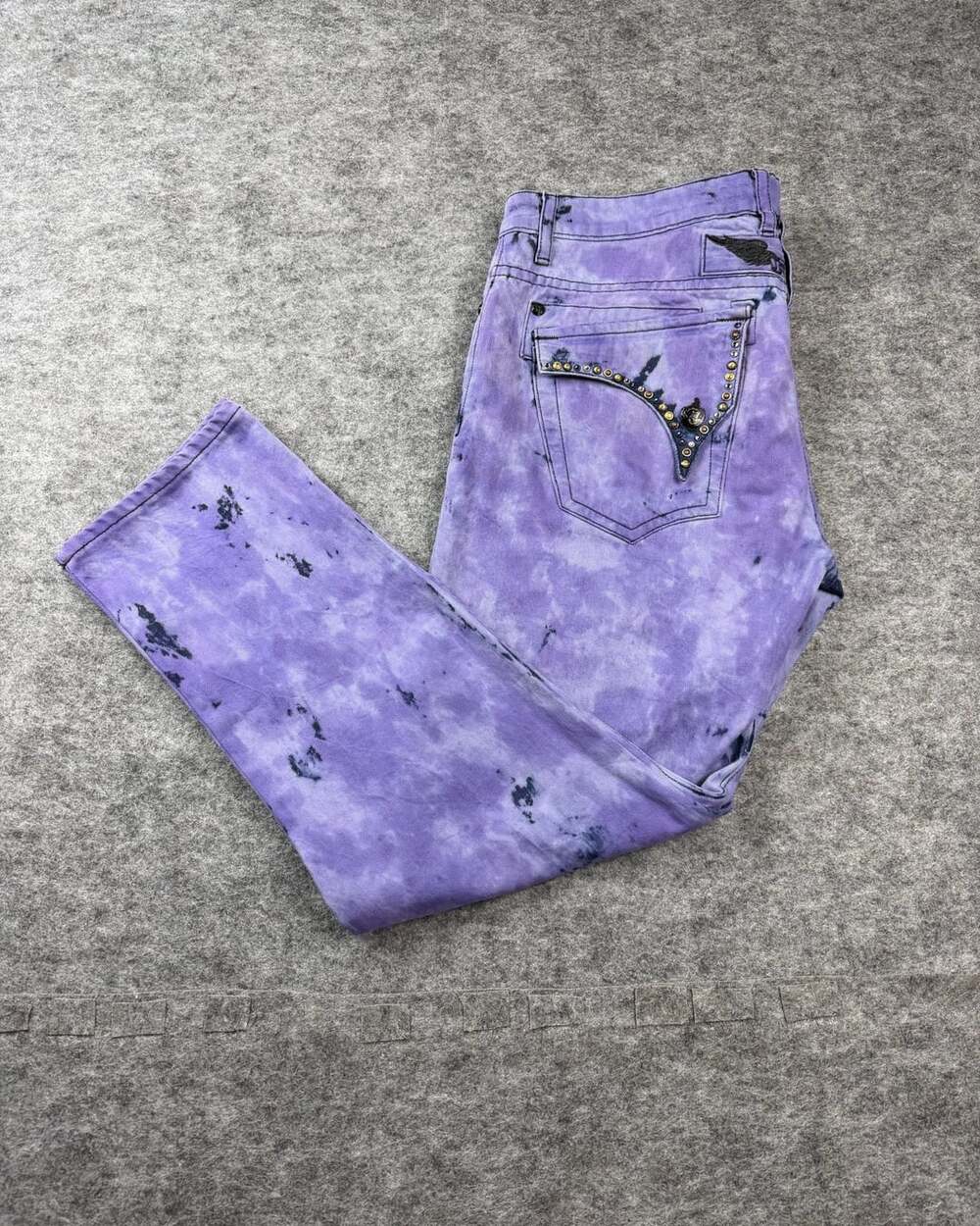 Robin's Jean Long Flap Jeans Purple Tie Dye Crystals Men’s Size 38 X 31 - Picture 7 of 10